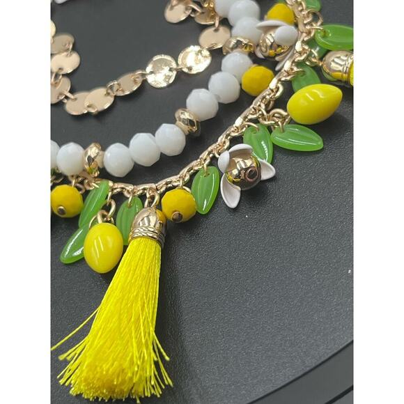Lilly Pulitzer Lemon Grove Triple Strand Beaded‎ Tassel Gold Tone Bracelet New - Picture 5 of 8